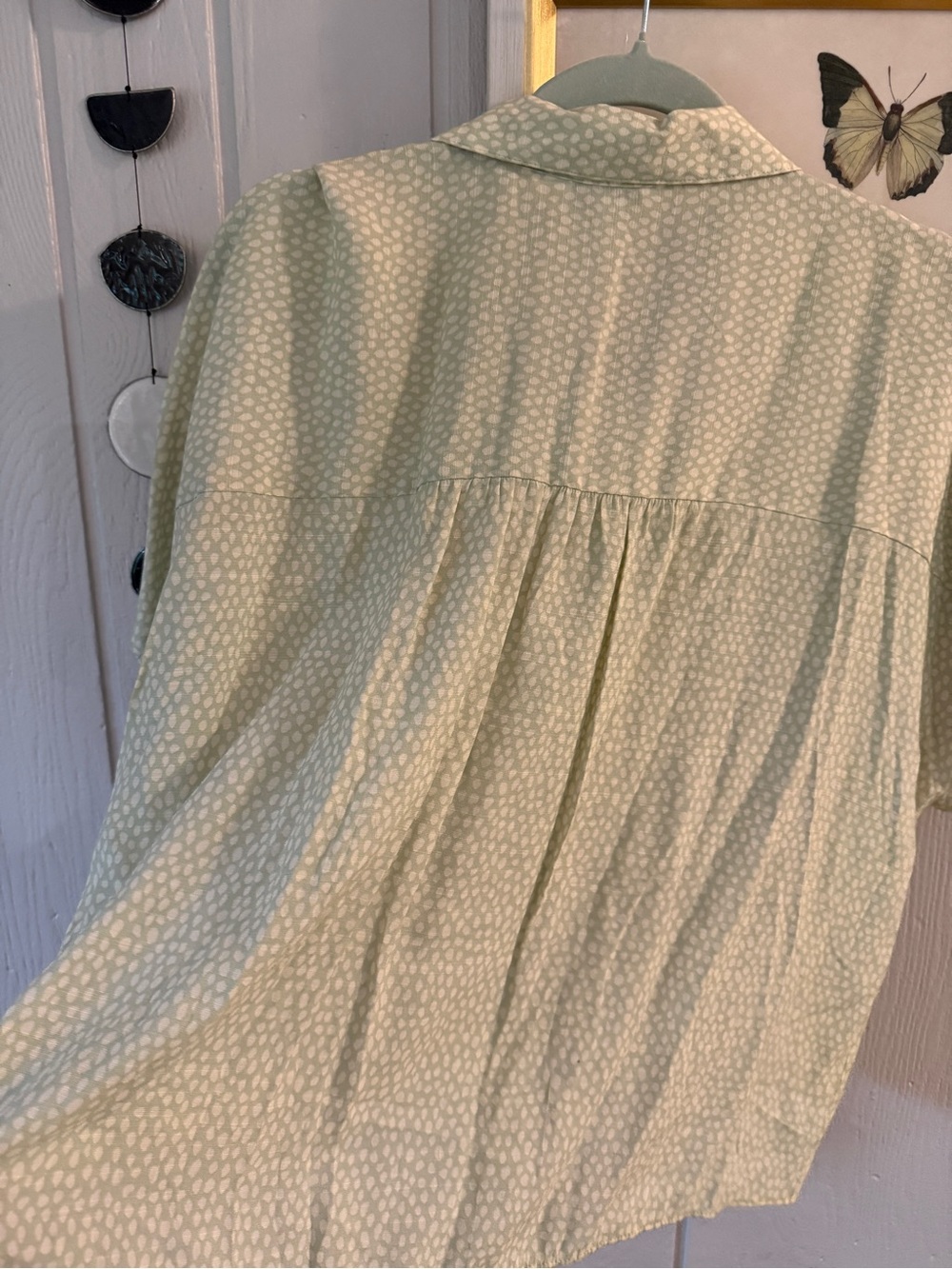 Nine West Pale Green Polka Dot Tie-Front Button Down Shirt - Picture 6 of 6